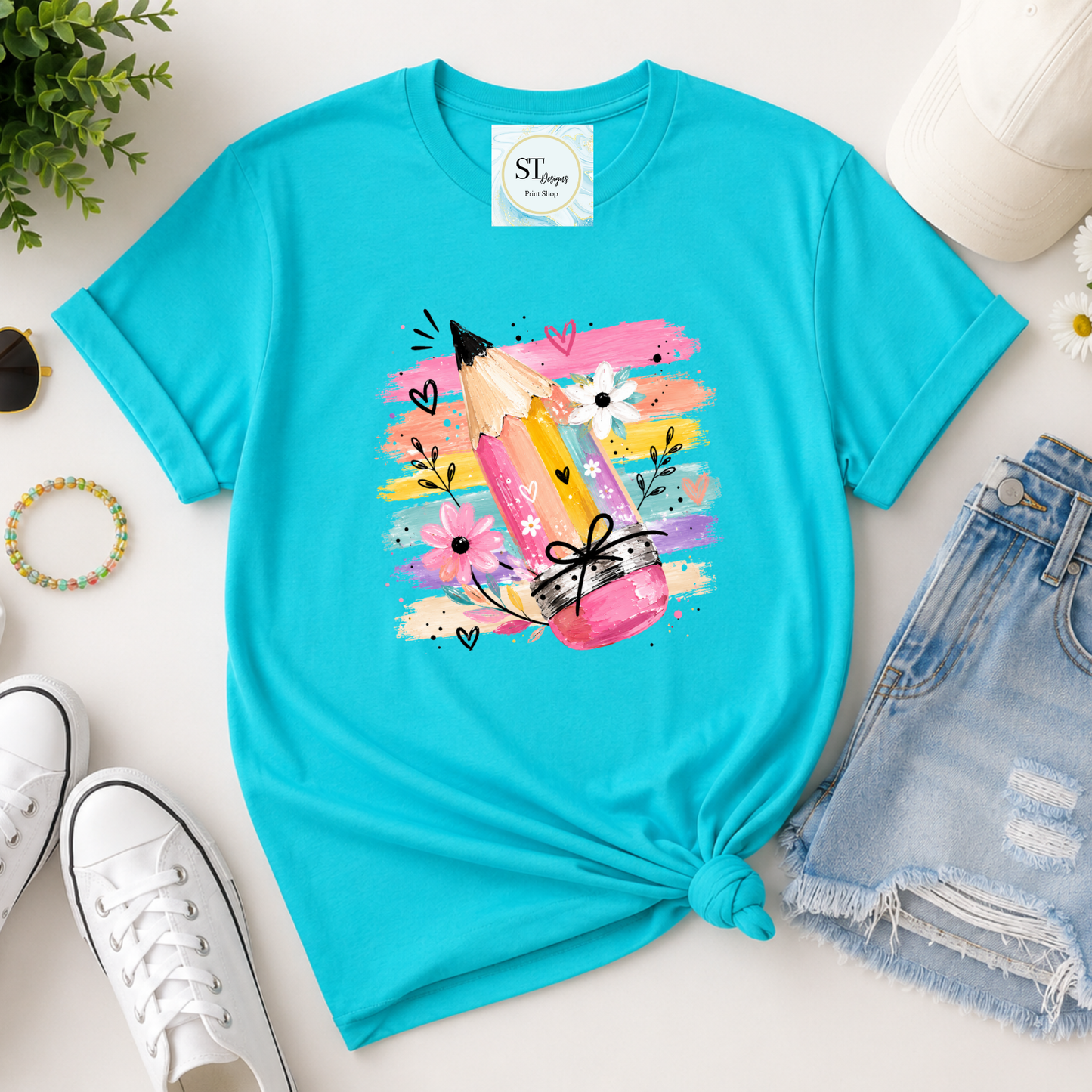 Colorful Pencil Teacher Shirt | Cute Back to School Graphic Tee | Teacher Appreciation Gift | Classroom T-Shirt