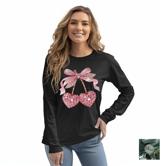 Rhinestone Cherry hearts t-shirt and sweatshirt options unisex fit