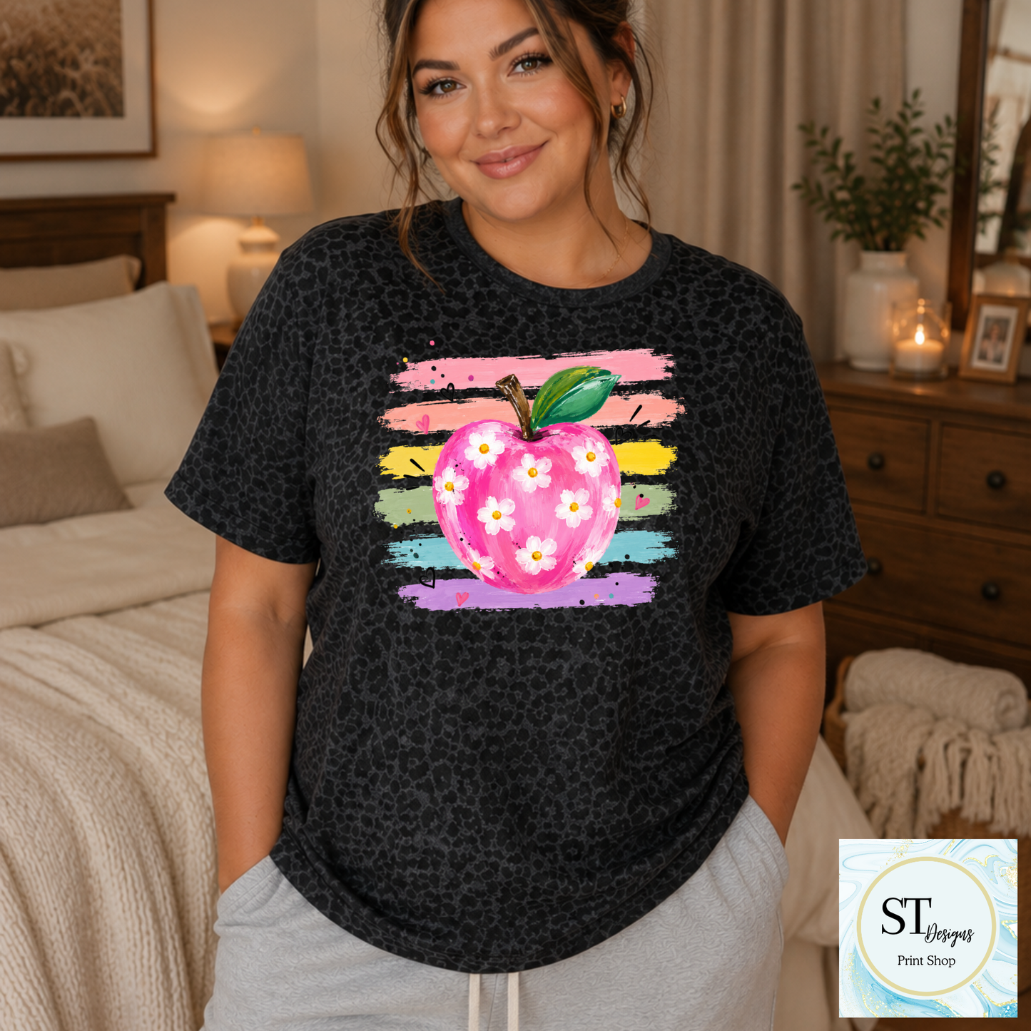 Preppy Teacher Watercolor Apple