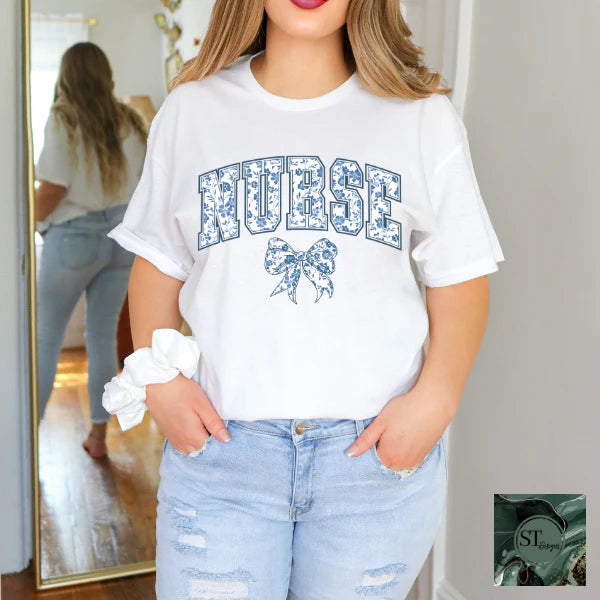 Nurse Blue floral bow