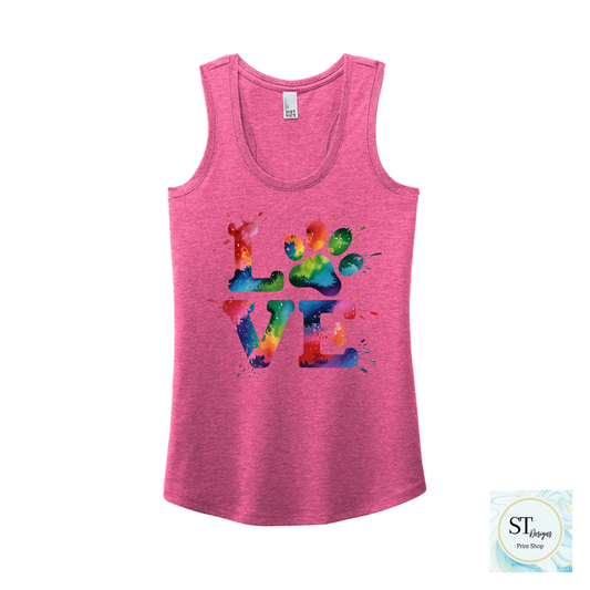Love TieDye Paw Tank Top - Womans Razon Back Fit
