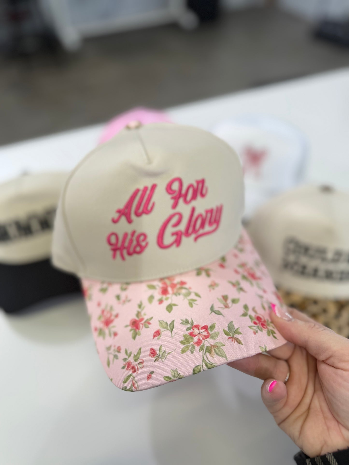 All For His Glory Floral Hat