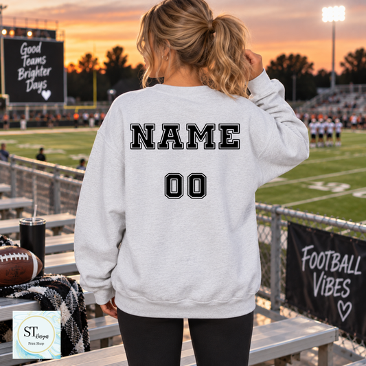 Game Day Football Crewneck Sweatshirt | Choose Your Team + Optional Custom Name & Number