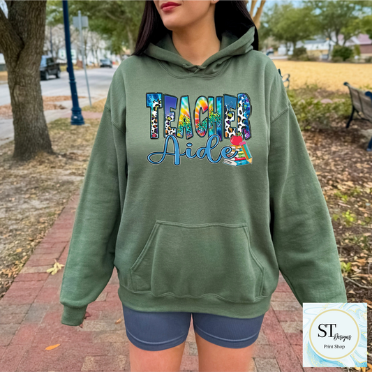 Teacher Aide Graphic T-Shirt | Cute Teacher Assistant Shirt | School Support Staff Tee | Back to School | Unisex S-5XL