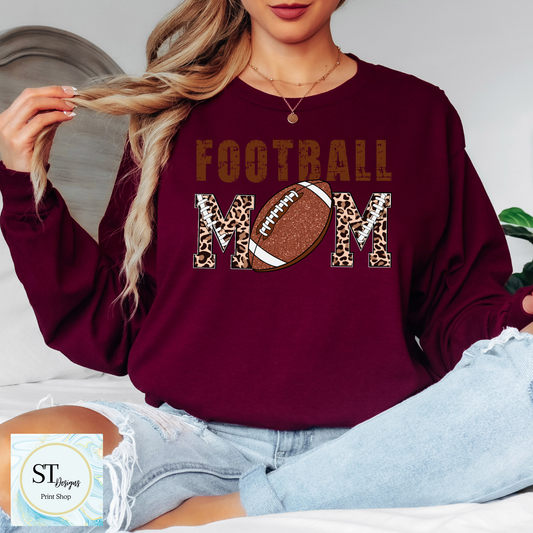 Leopard Distressed Glitter Football Mom