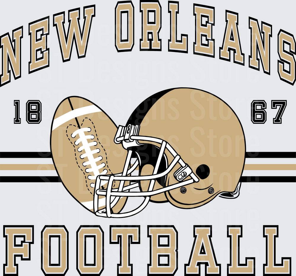 New Orleans Football Vintage 1867 Gold Helmet and Football Varsity Arch Graphic DTF Transfer