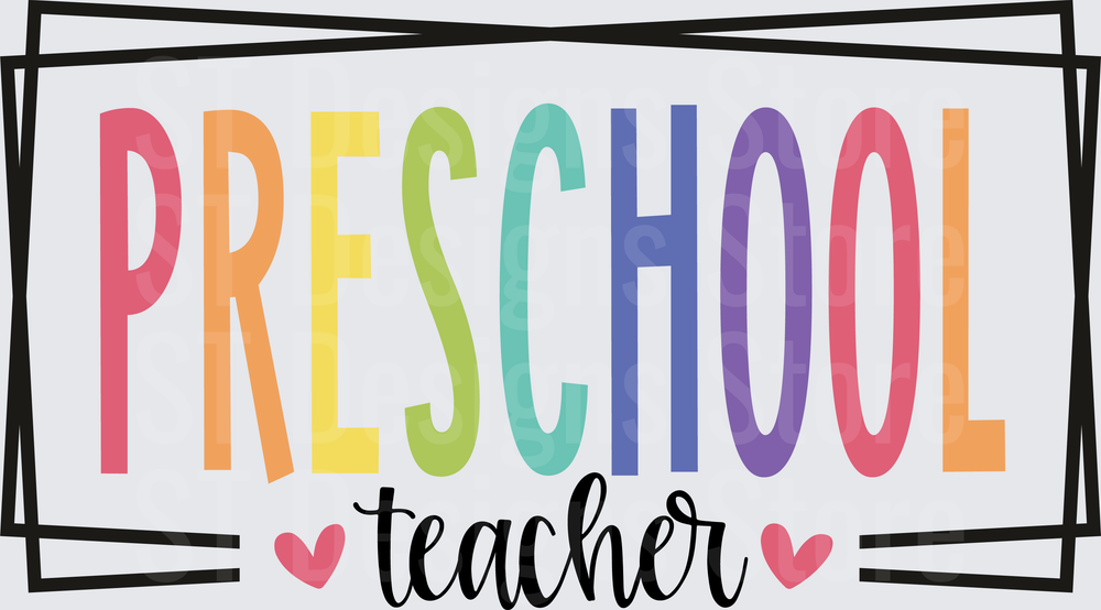 Colorful Rainbow Letters Preschool Teacher Appreciation Gift with Pink Hearts DTF Transfer