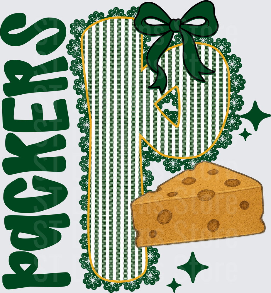 Packers Letter P Green Stripes Bow Coquette Cheese Wedge