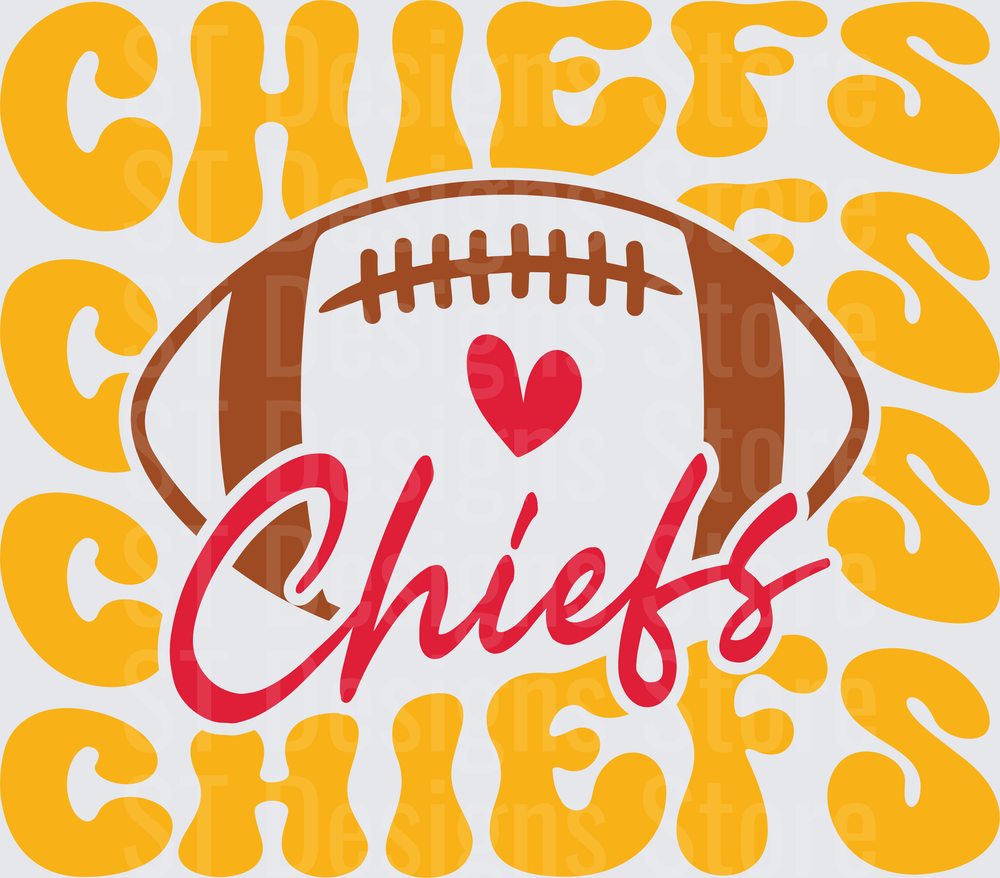 Kansas City Chiefs Football Retro Wavy Text with Heart Groovy Fan DTF Transfer