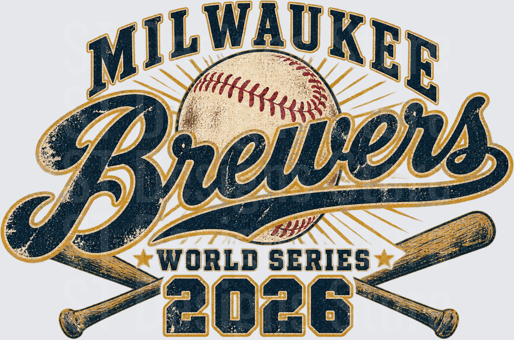 Milwaukee Brewers World Series 2026 Vintage Distressed Baseball Crossed Bats Retro Graphic DTF Transfer