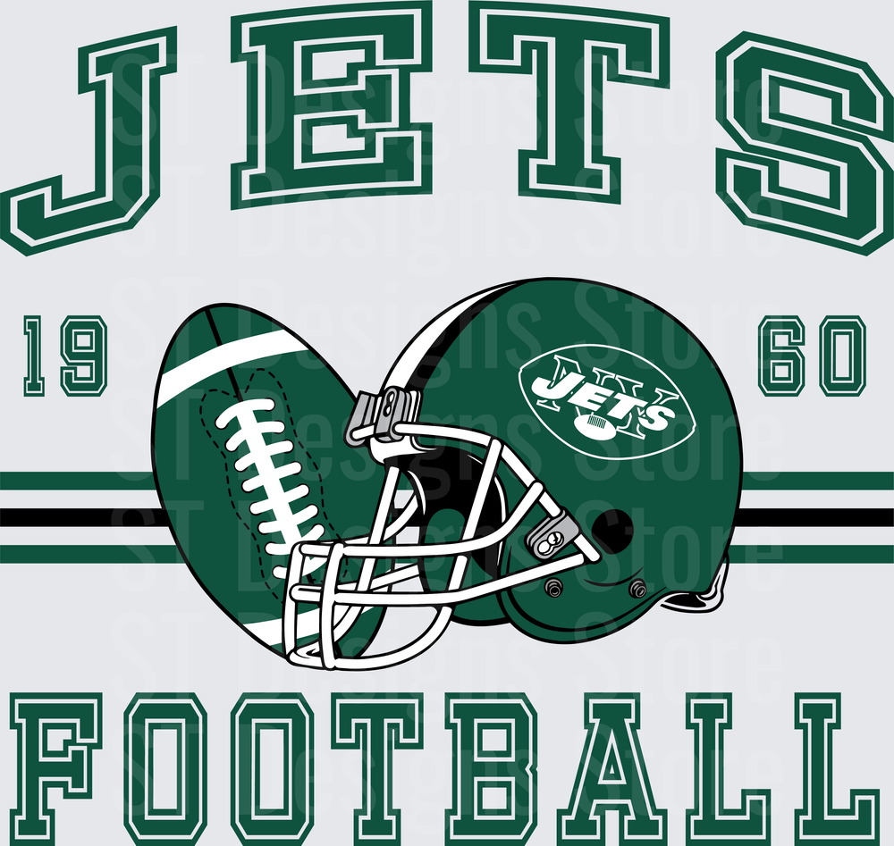 New York Jets Football 1960 Vintage Helmet and Football Graphic Green collegiate Lettering DTF Transfer
