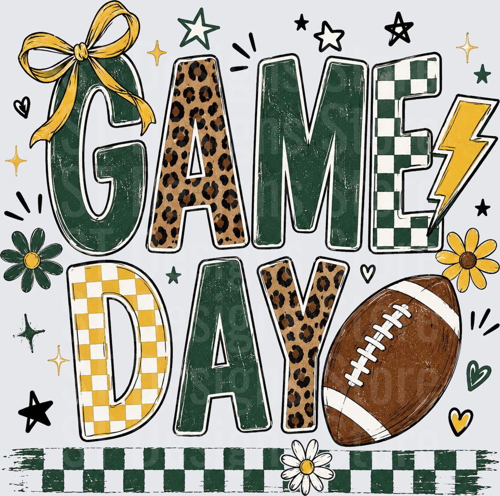 Football Game Day PNG, Retro Checkered Football