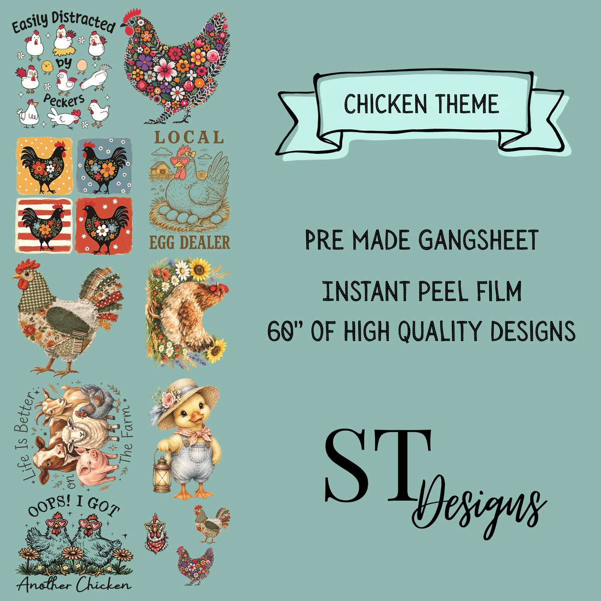 Chicken Premade DTF Gangsheet 60" Adult Size