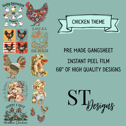 Chicken Premade DTF Gangsheet 60" Adult Size
