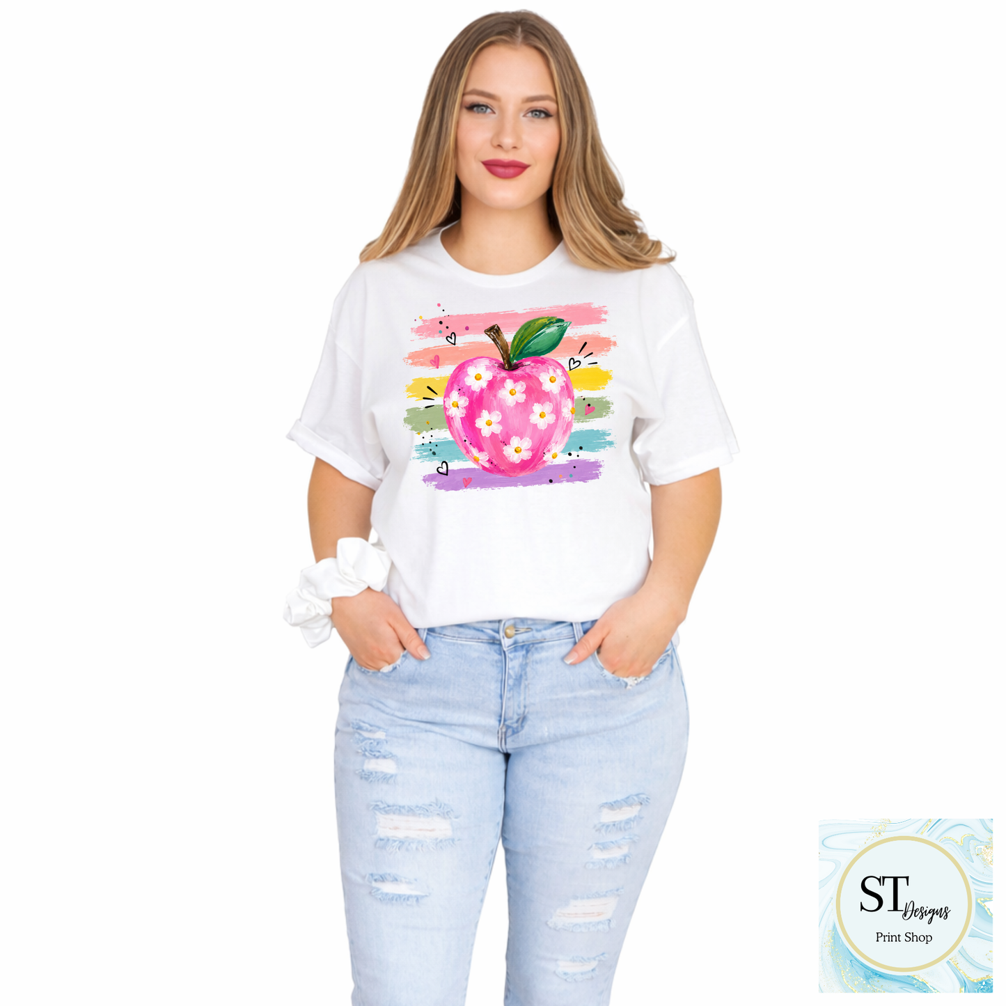 Preppy Teacher Watercolor Apple