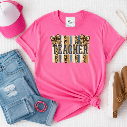 Preppy Cheetah Teacher Bow