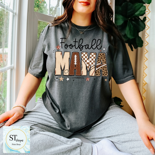 Football Mama Leopard Stitched Print