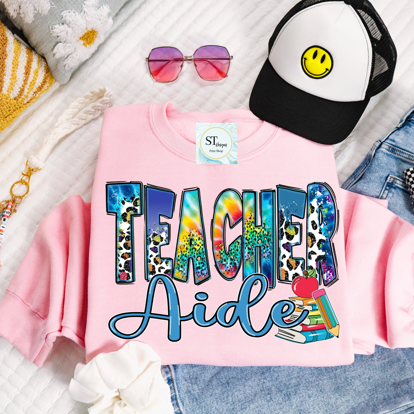 Teacher Aide Graphic T-Shirt | Cute Teacher Assistant Shirt | School Support Staff Tee | Back to School | Unisex S-5XL