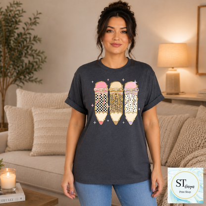Coquette Pencil Teacher Shirt | Cute Teacher Graphic Tee | Back to School Teacher T-Shirt | Teacher Gift