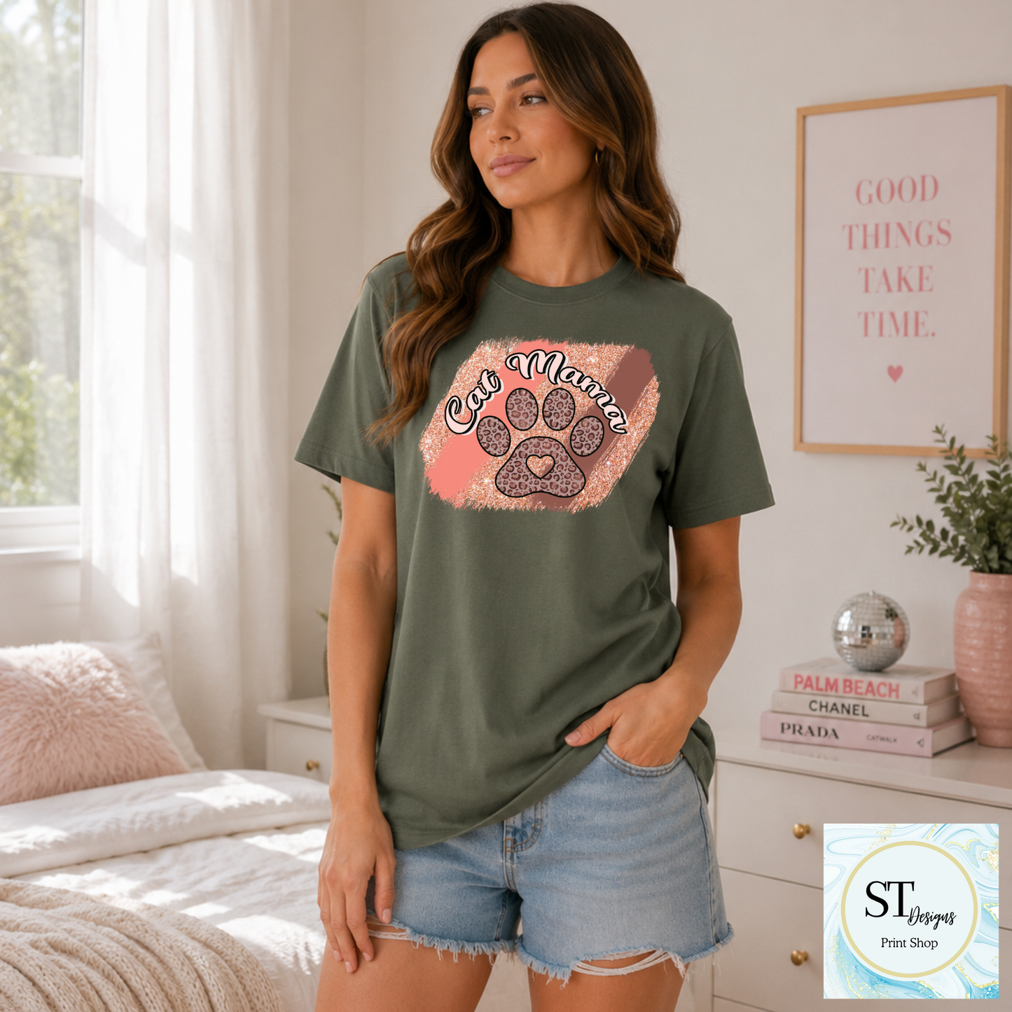 Leopard Glitter Cat Mama