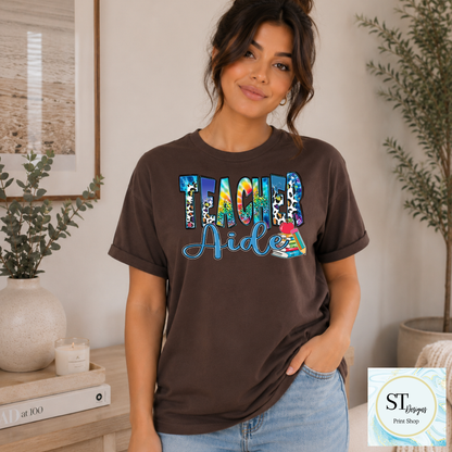 Teacher Aide Graphic T-Shirt | Cute Teacher Assistant Shirt | School Support Staff Tee | Back to School | Unisex S-5XL