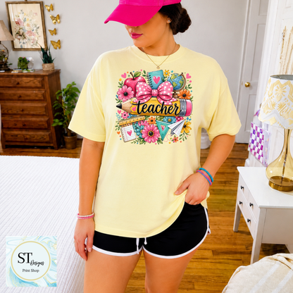 Cute Teacher Graphic T-Shirt | Pencil & Floral Teacher Shirt | Back to School Teacher Tee | Teacher Appreciation Gift | Unisex S-5XL