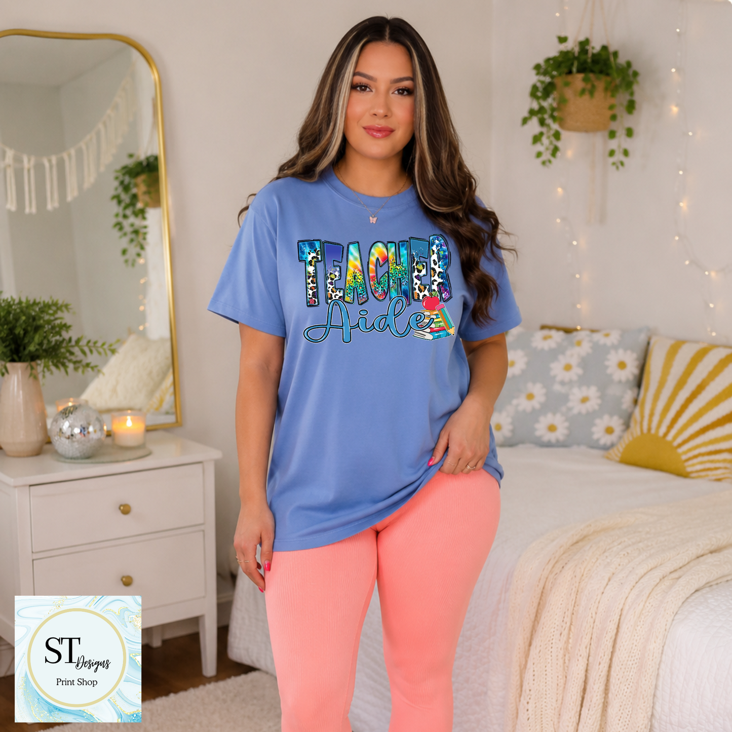 Teacher Aide Graphic T-Shirt | Cute Teacher Assistant Shirt | School Support Staff Tee | Back to School | Unisex S-5XL