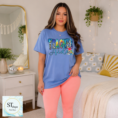 Teacher Aide Graphic T-Shirt | Cute Teacher Assistant Shirt | School Support Staff Tee | Back to School | Unisex S-5XL