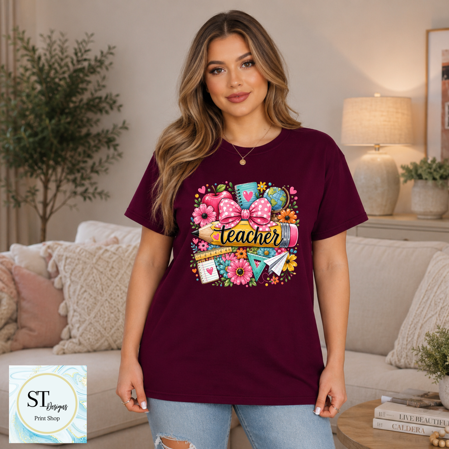 Cute Teacher Graphic T-Shirt | Pencil & Floral Teacher Shirt | Back to School Teacher Tee | Teacher Appreciation Gift | Unisex S-5XL