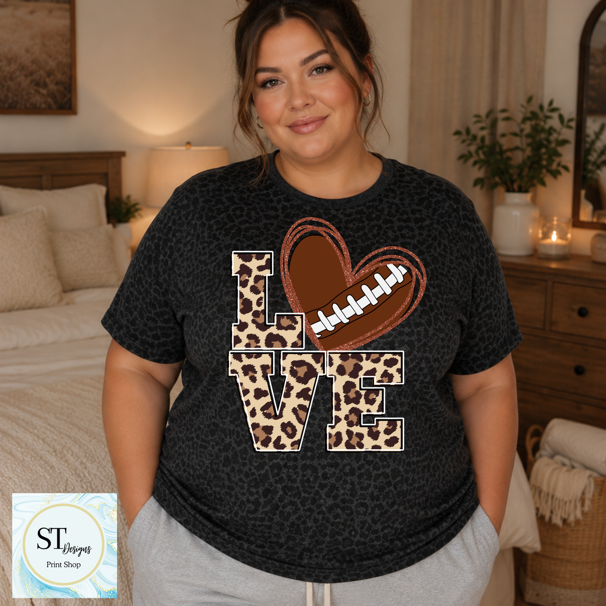Leopard Glitter Print LOVE Football