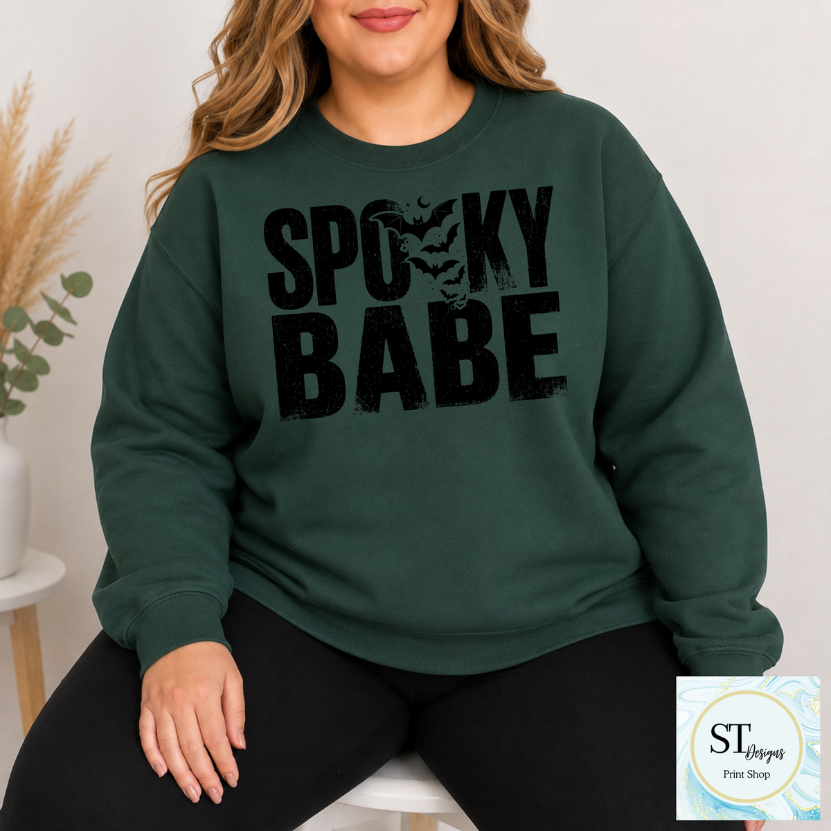 Spooky Babe Distressed Halloween Bats Graphic Shirt