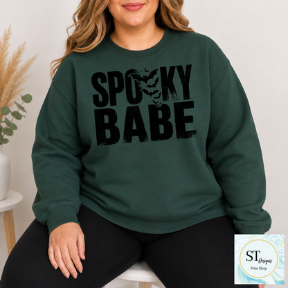 Spooky Babe Distressed Halloween Bats Graphic Shirt