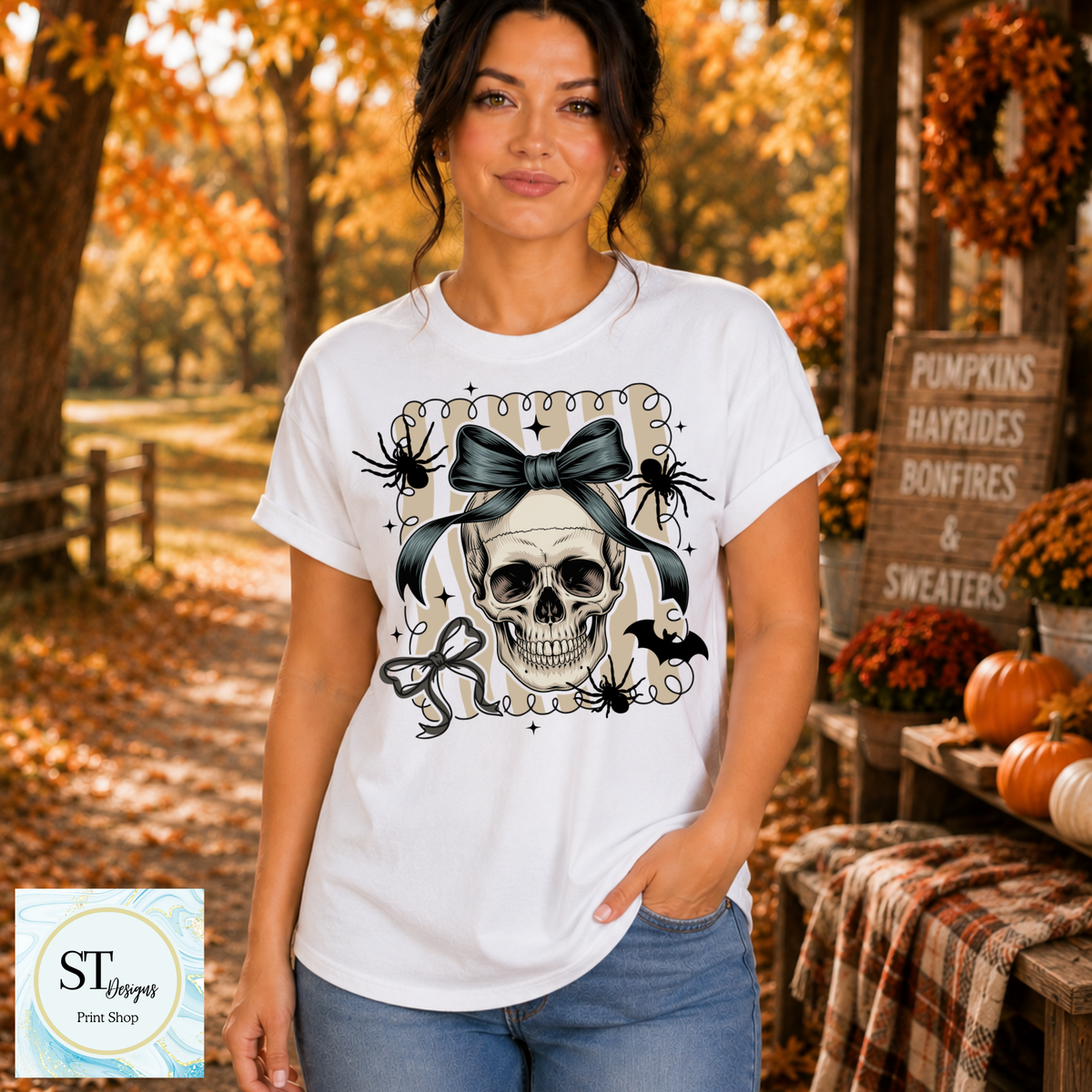 Skull with Bow Spooky Cute Halloween Graphic