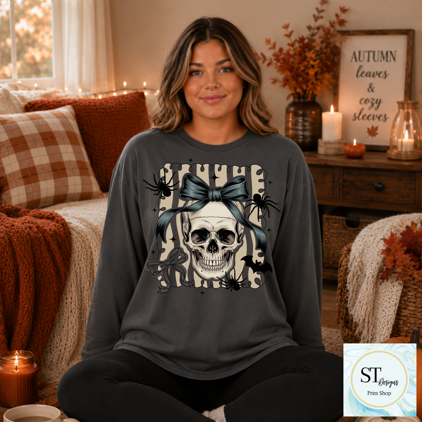 Skull with Bow Spooky Cute Halloween Graphic
