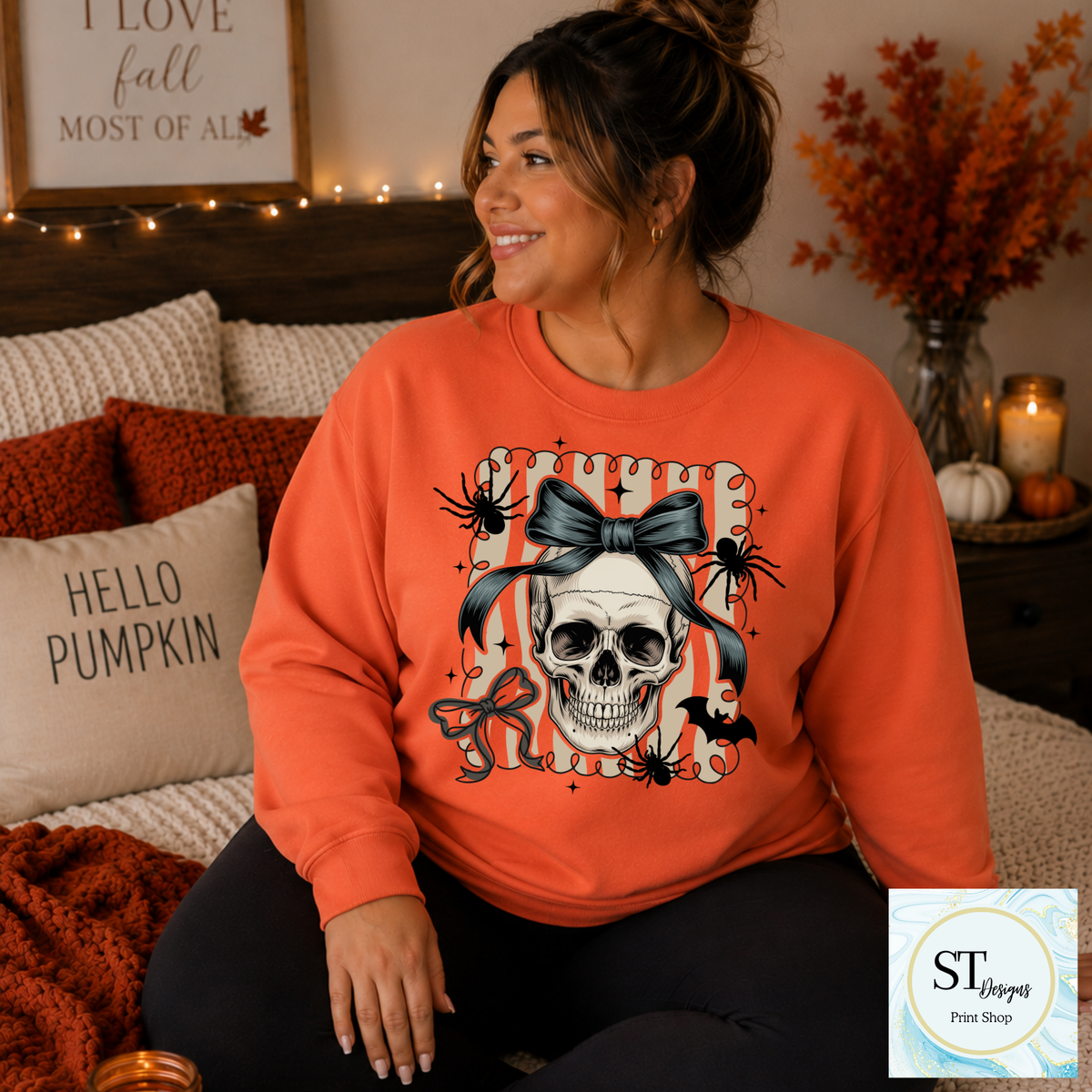 Skull with Bow Spooky Cute Halloween Graphic