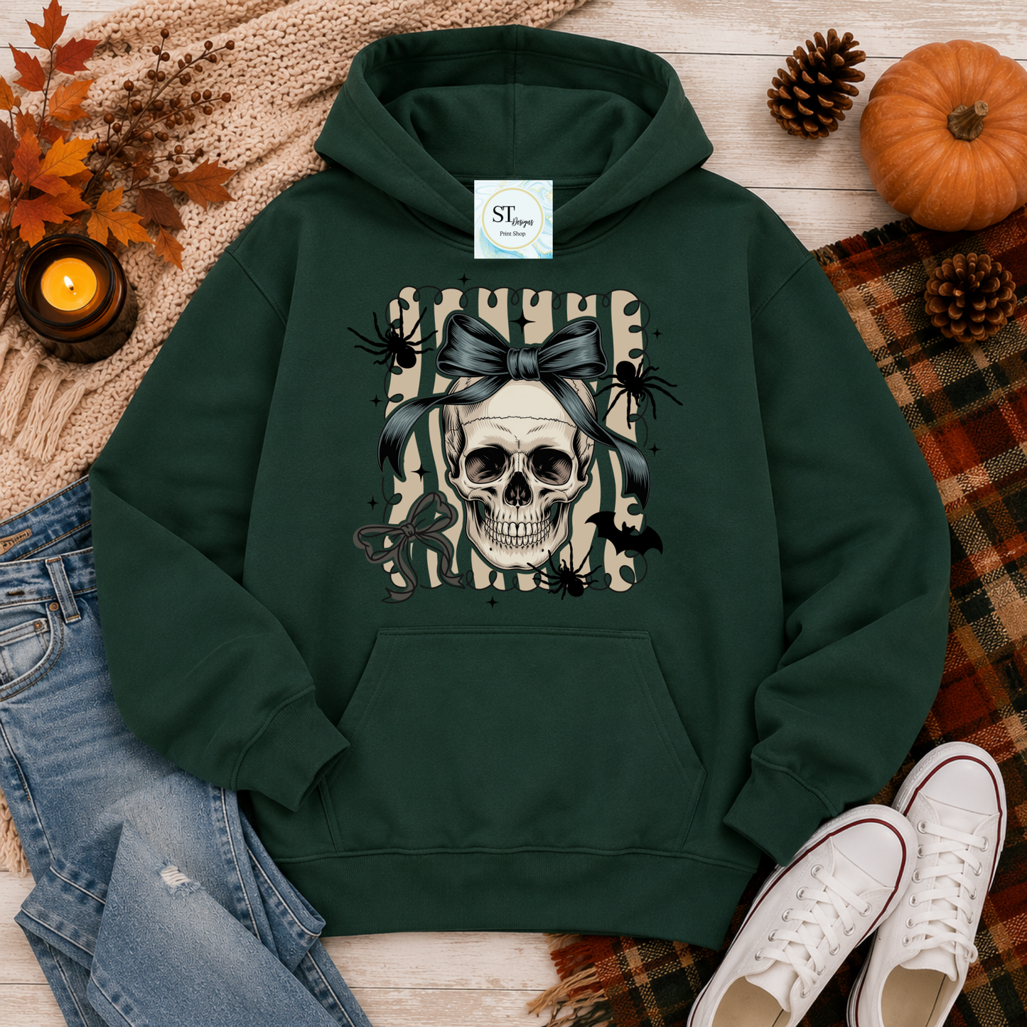 Skull with Bow Spooky Cute Halloween Graphic