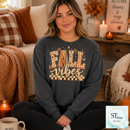 Fall Vibes Patchwork Letters Checkered Autumn Graphic