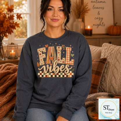 Fall Vibes Patchwork Letters Checkered Autumn Graphic