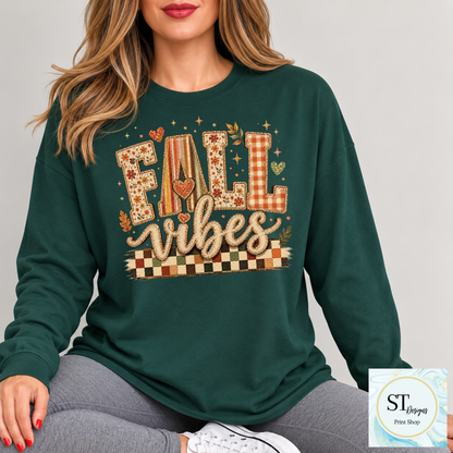 Fall Vibes Patchwork Letters Checkered Autumn Graphic