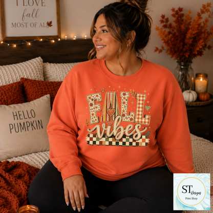 Fall Vibes Patchwork Letters Checkered Autumn Graphic