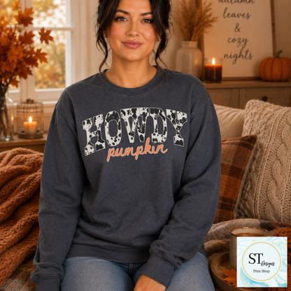 Howdy Pumpkin Cow Print Western Fall Graphic Shirt