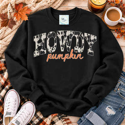Howdy Pumpkin Cow Print Western Fall Graphic Shirt