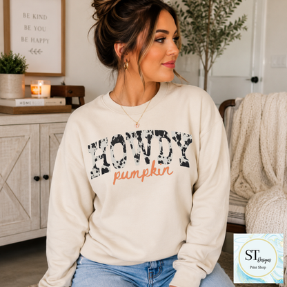 Howdy Pumpkin Cow Print Western Fall Graphic Shirt