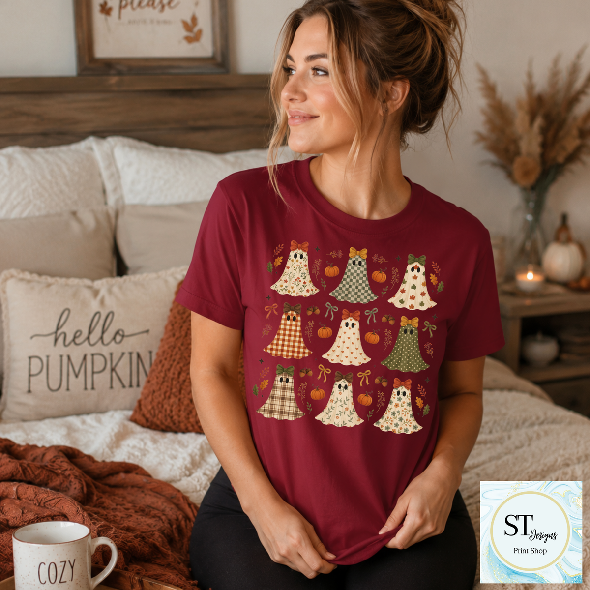 Spooky Cute Fall Ghosts with Bows Halloween Shirt