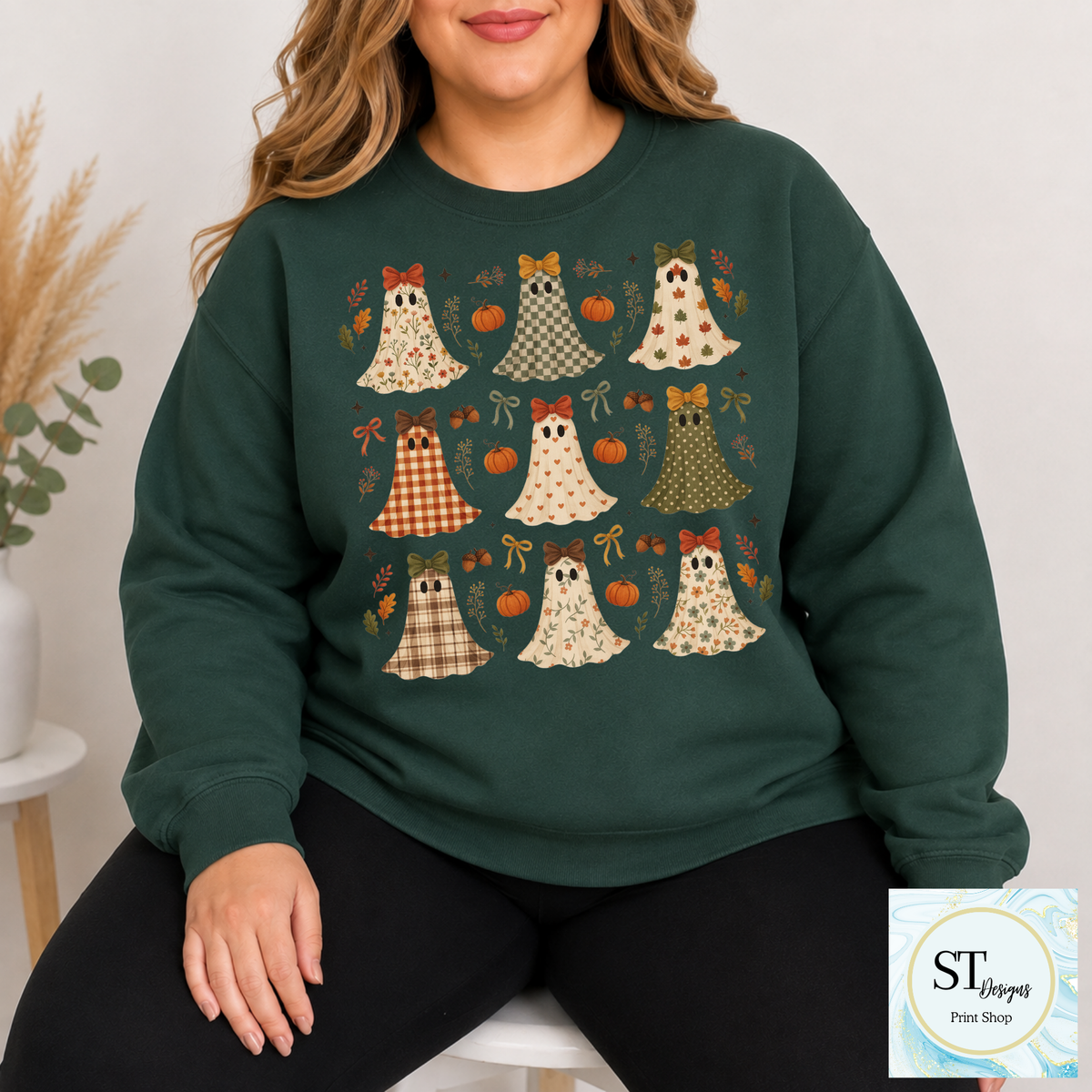 Spooky Cute Fall Ghosts with Bows Halloween Shirt