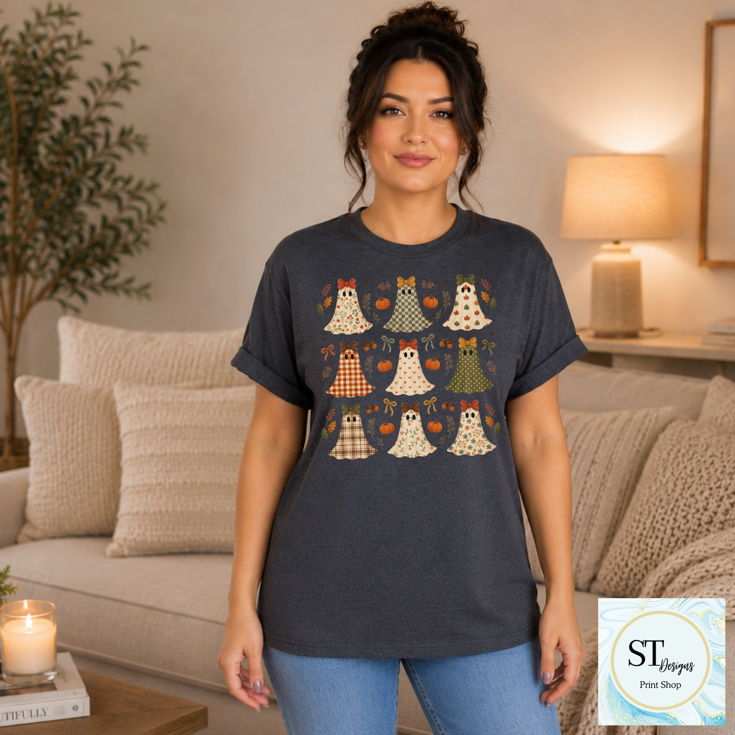 Spooky Cute Fall Ghosts with Bows Halloween Shirt
