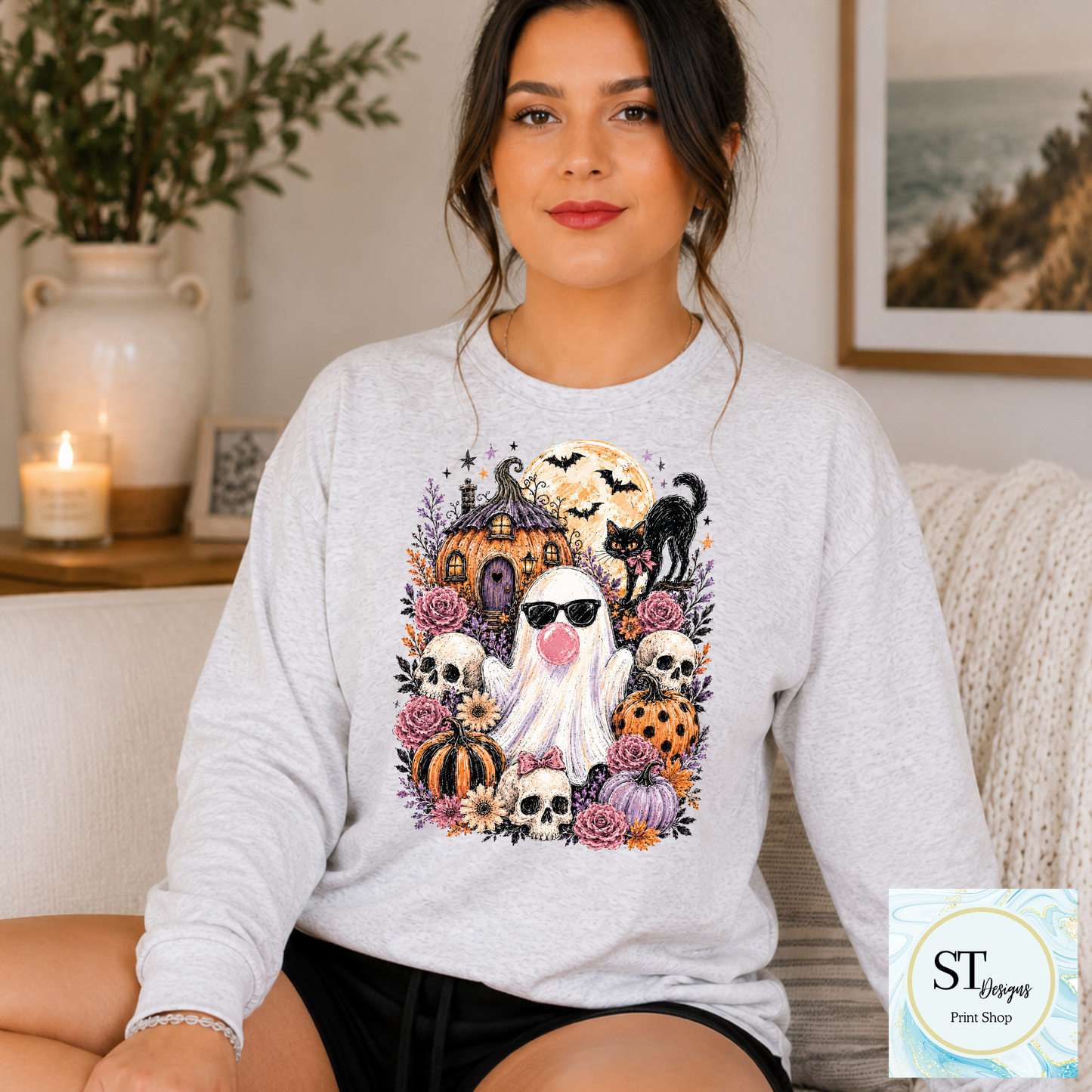 Bubblegum Ghost Pumpkin Patch Halloween Graphic Shirt
