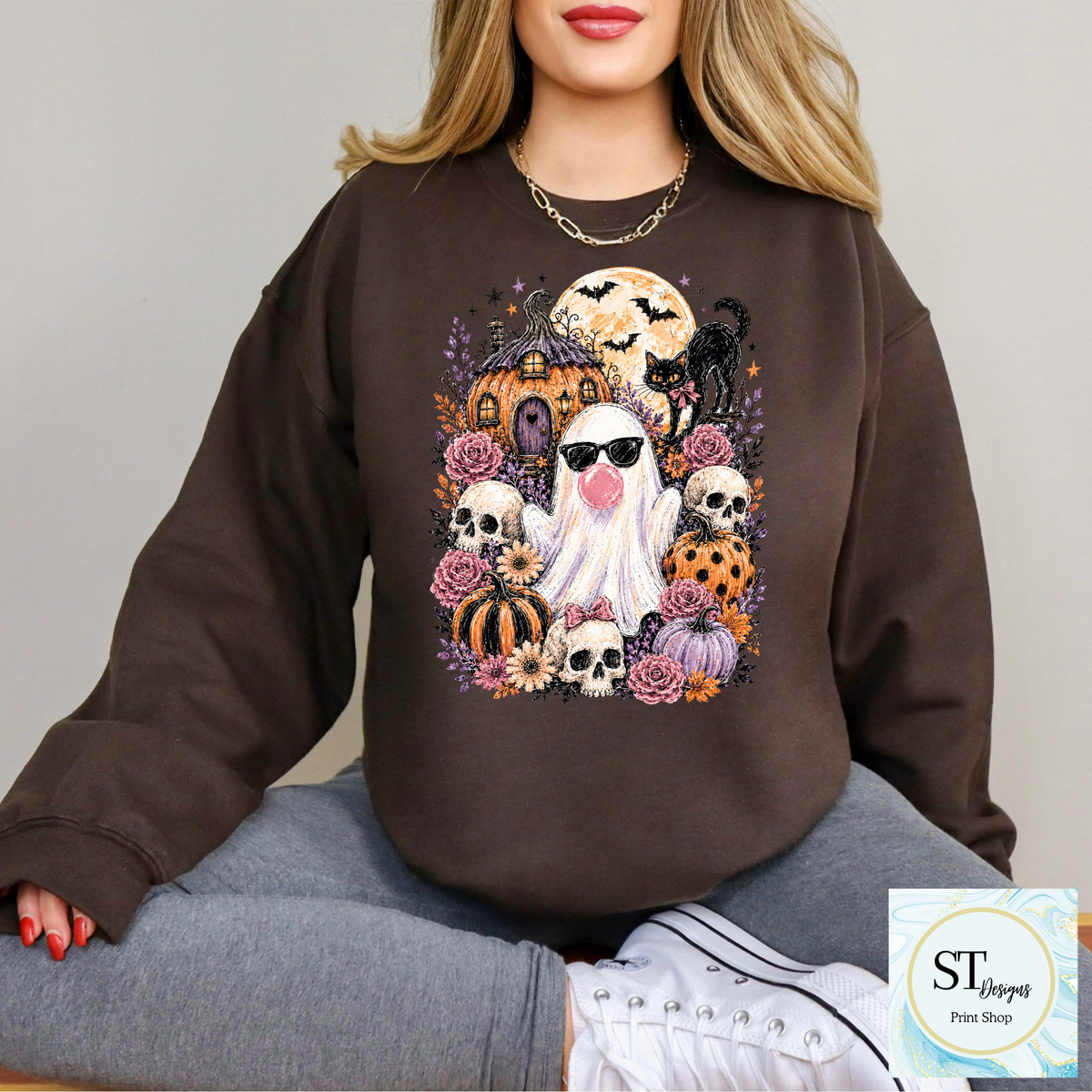 Bubblegum Ghost Pumpkin Patch Halloween Graphic Shirt