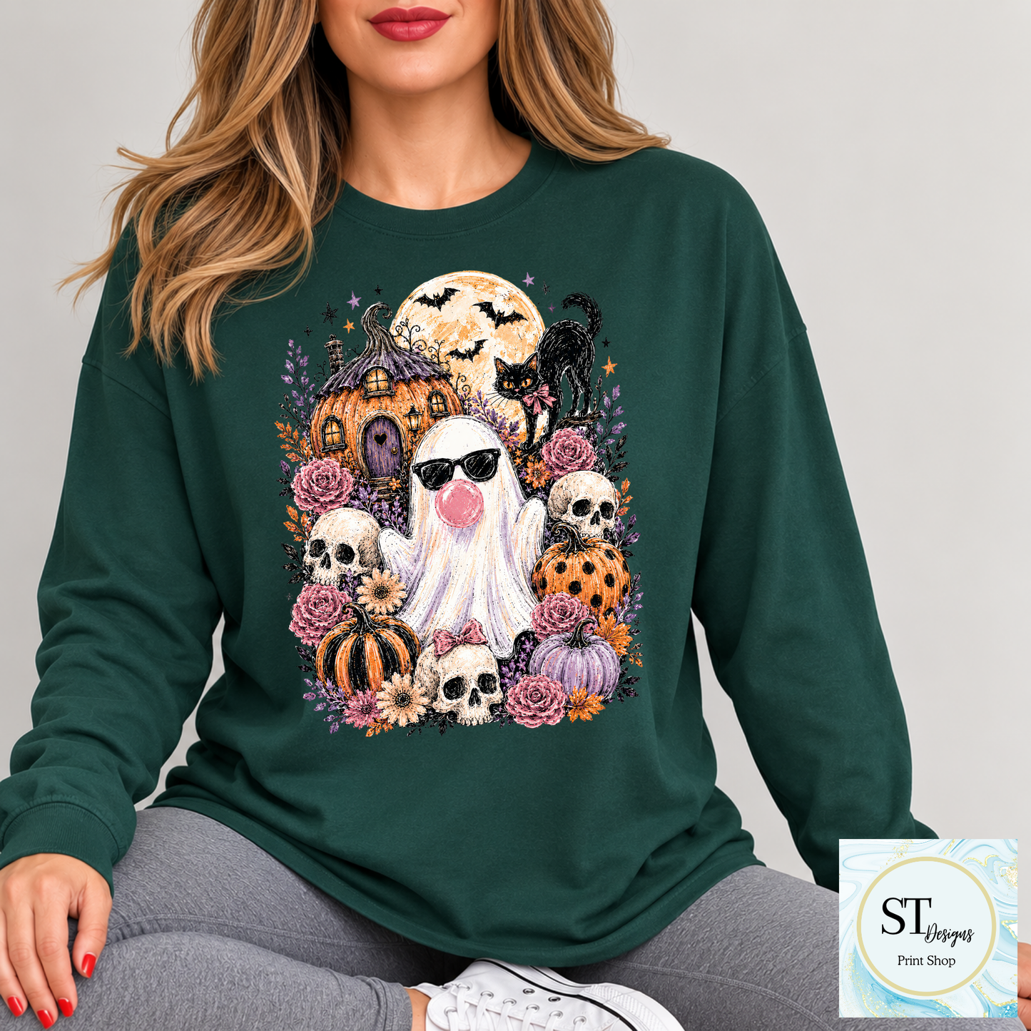 Bubblegum Ghost Pumpkin Patch Halloween Graphic Shirt