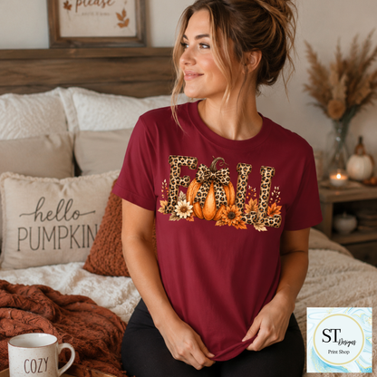 Leopard Pumpkin Fall Floral Autumn Vibes Shirt